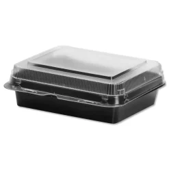 New Creative Carryouts Hinged Plastic Hot Deli Boxes - Medium, Black/Clear (200/Carton) Tabletop And Serveware