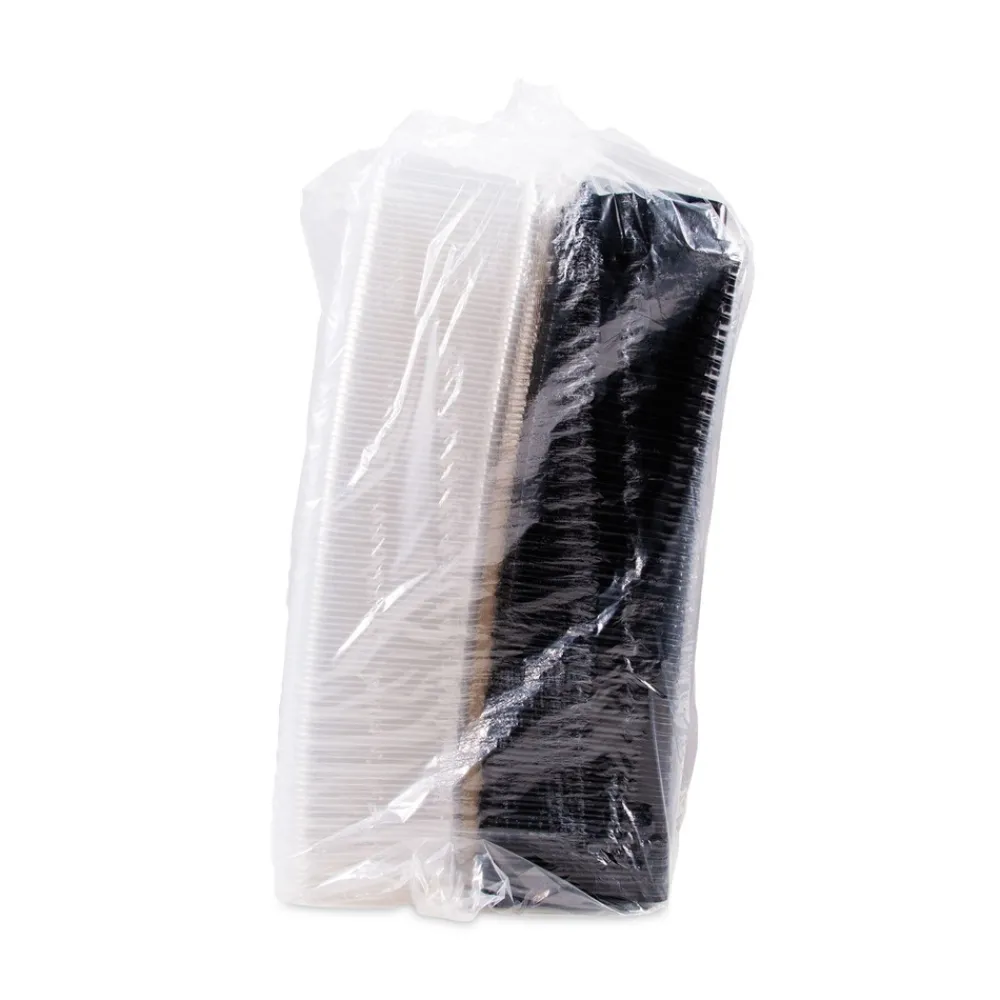New Creative Carryouts Hinged Plastic Hot Deli Boxes - Medium, Black/Clear (200/Carton) Tabletop And Serveware