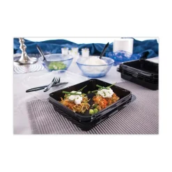 New Creative Carryouts Hinged Plastic Hot Deli Boxes - Medium, Black/Clear (200/Carton) Tabletop And Serveware
