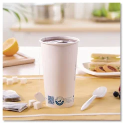 Hot Recycled Content PCF Paper Hot Cups ProPlanet Seal 20 oz White/Blue 600/Carton Tabletop And Serveware