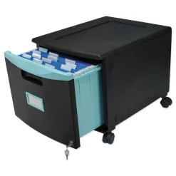 Sale 1 Legal/letter-Size File Drawer 14.75 in. x 18.25 in. x 12.75 in. Single-Drawer Mobile Filing Cabinet - Black/Teal Office Furniture & Lighting