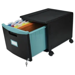 Sale 1 Legal/letter-Size File Drawer 14.75 in. x 18.25 in. x 12.75 in. Single-Drawer Mobile Filing Cabinet - Black/Teal Office Furniture & Lighting