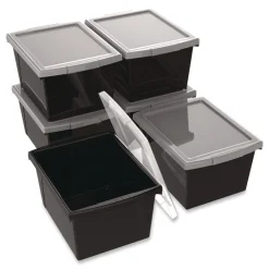 Storage Bin with Lid, 4 gal, 11.25-in x 11.25-in x 7.87-in, Black, 6/Pack Desk Accessories & Office Organizers