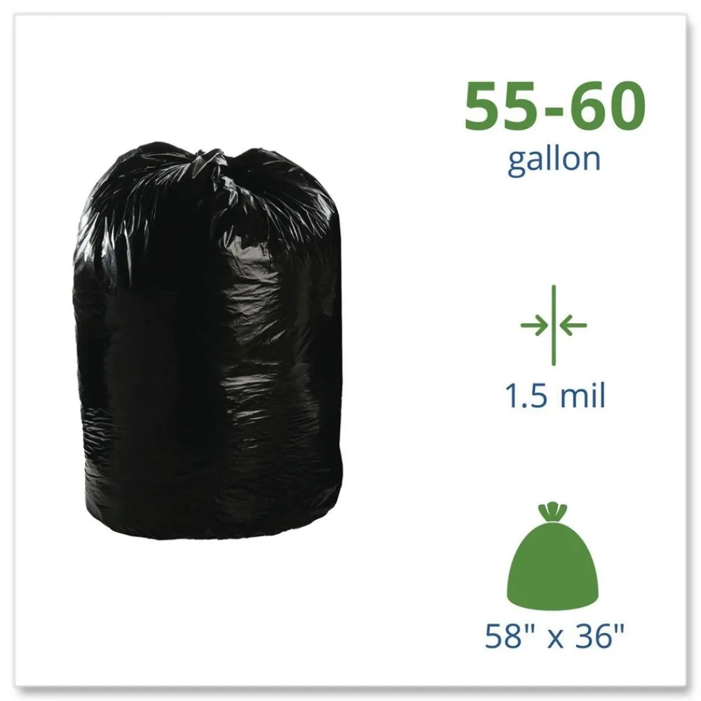 Outlet 36 in. x 58 in. 1.5 mil. 60 Gallon Total Recycled Content Plastic Trash Bags - Brown/ Black (100/Carton) Trash & Waste Bins