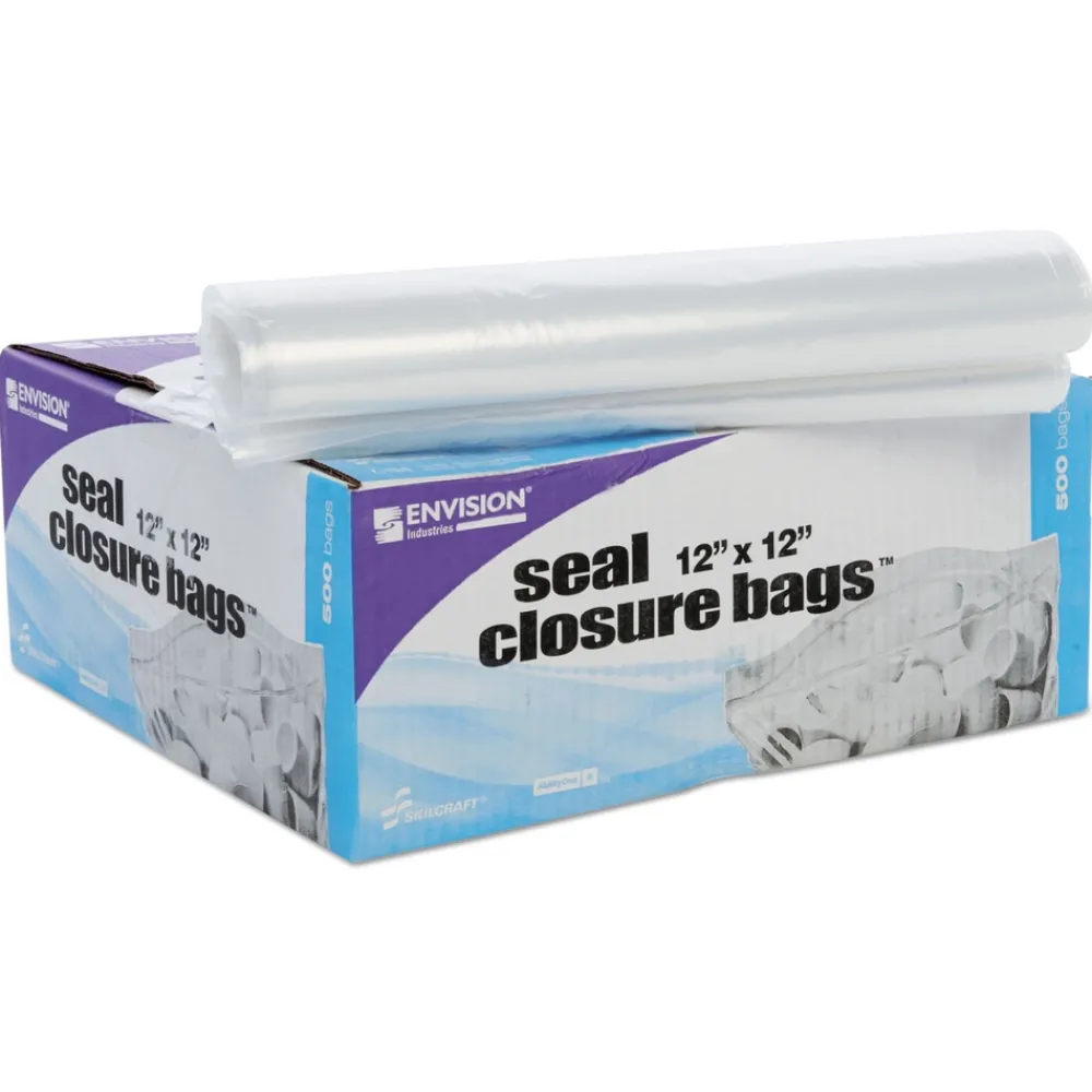 Online 2 mil 12 in. x 12 in. Seal Closure Bags - Clear (500/Carton) Trash & Waste Bins
