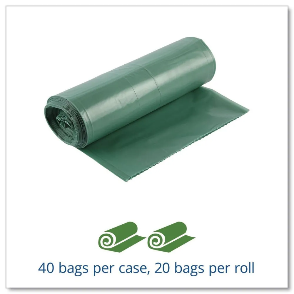 Outlet Controlled Life-Cycle 33 in. x 40 in. 1.1 mil. 33 Gallon Plastic Trash Bags - Green (40/Box) Trash & Waste Bins