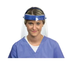 New 16.5 in. x 10.25 in. x 11 in. Fully Assembled Full Length Face Shield with Head Gear - Clear/Blue (16/Carton) Protective Head Gear