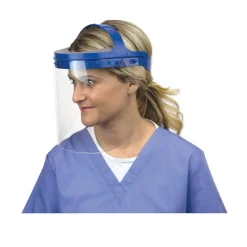 New 16.5 in. x 10.25 in. x 11 in. Fully Assembled Full Length Face Shield with Head Gear - Clear/Blue (16/Carton) Protective Head Gear