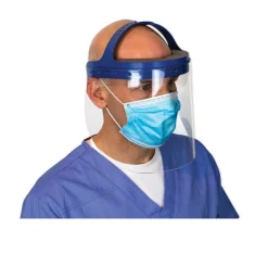 New 16.5 in. x 10.25 in. x 11 in. Fully Assembled Full Length Face Shield with Head Gear - Clear/Blue (16/Carton) Protective Head Gear