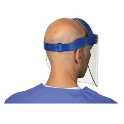New 16.5 in. x 10.25 in. x 11 in. Fully Assembled Full Length Face Shield with Head Gear - Clear/Blue (16/Carton) Protective Head Gear