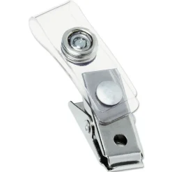 Online 0.5 in. x 1.5 in. Badge Clips with Plastic Straps - Clear/Silver (100/Box) Paper Clips, Binder Clips, & Fasteners