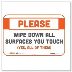 Online BeSafe 9 in. x 6 in. Please Wipe Down All Surfaces You Touch Messaging Repositionable Wall/Door Signs - White (30/Carton) Floor Signs