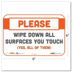 Online BeSafe 9 in. x 6 in. Please Wipe Down All Surfaces You Touch Messaging Repositionable Wall/Door Signs - White (30/Carton) Floor Signs