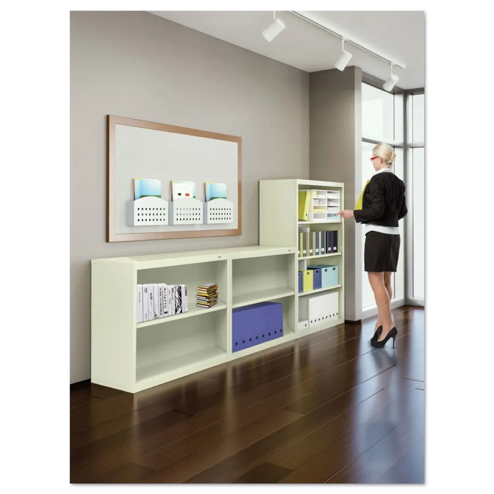 Best 34.5 in. x 13.5 in. x 78 in. Six-Shelf Metal Bookcase - Putty Office Furniture & Lighting