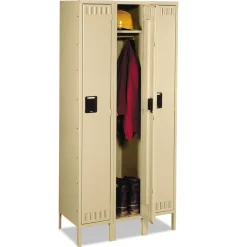 Online Single-Tier Locker with Legs Three Lockers with Hat Shelves and Coat Rods 36w x 18d x 78h Sand Desk Accessories & Office Organizers