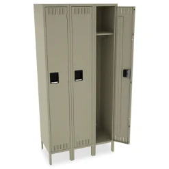 Online Single-Tier Locker with Legs Three Lockers with Hat Shelves and Coat Rods 36w x 18d x 78h Sand Desk Accessories & Office Organizers