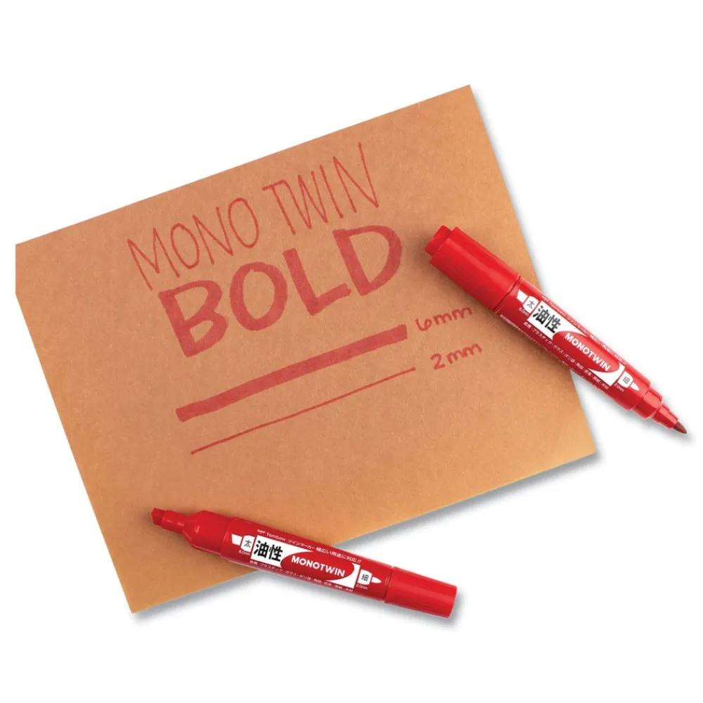 Outlet Mono Twin Fine/Broad Tips Bold Permanent Marker - Red (10/Box) Pens, Pencils & Markers