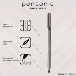 Clearance PENTONIC Medium 1 millimeter Stick Ballpoint Pen - Black Ink/Charcoal Gray Barrel (25/Pack) Pens, Pencils & Markers