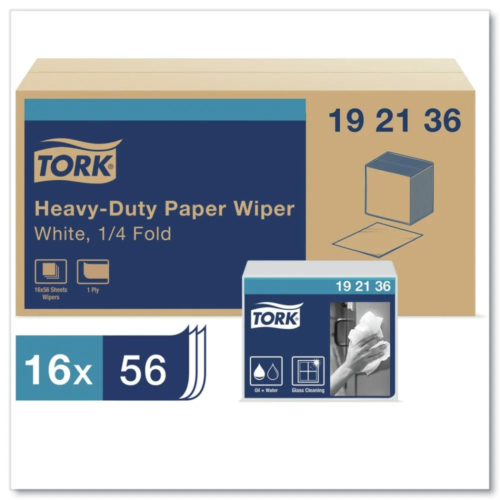 Sale 192136 1/4 Fold 1-Ply 12.5 in. x 13 in. Heavy-Duty Paper Wiper - White (16/Carton) Paper & Dispensers