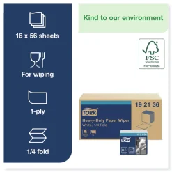 Sale 192136 1/4 Fold 1-Ply 12.5 in. x 13 in. Heavy-Duty Paper Wiper - White (16/Carton) Paper & Dispensers