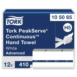 Clearance 1-Ply 7.91 in. x 8.85 in. PeakServe Continuous Hand Towel - White (12/Carton) Paper & Dispensers