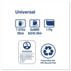 Outlet RB8002 Universal 7.88 in. x 800 ft. 1-Ply Hand Towel Roll - White (6/Carton) Paper & Dispensers