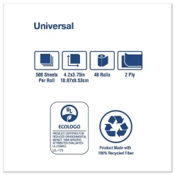 Hot TM1601A 2-Ply Universal Septic-Safe Bath Tissue - White (500 Sheets/Roll, 48 Rolls/Carton) Paper & Dispensers