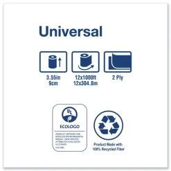 Hot Universal 3.48 in. x 1,000 ft. 2-Ply Septic Safe Jumbo Bath Tissue - White (12/Carton) Paper & Dispensers