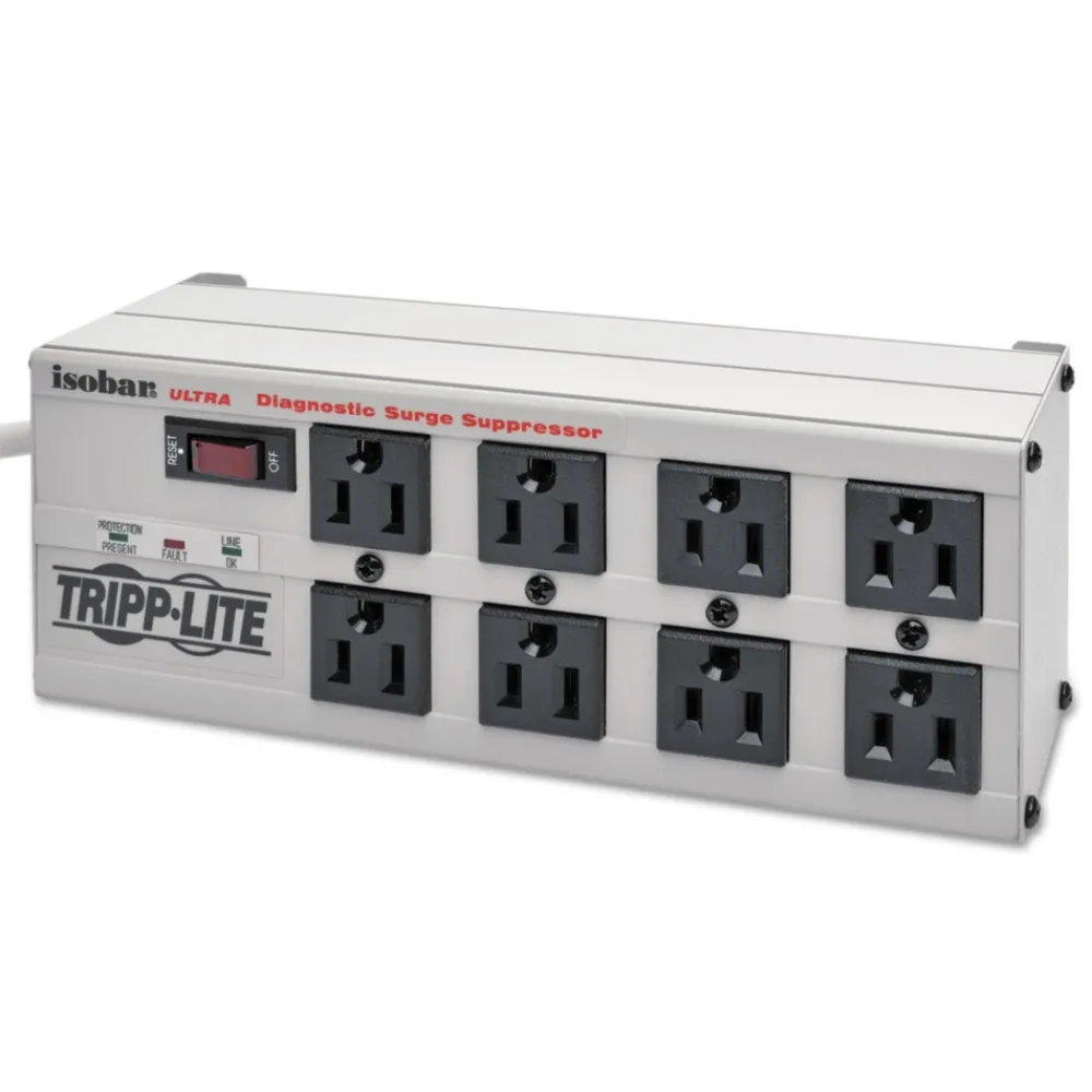 New 8 AC Outlets 12 ft. Cord 3,840 J Isobar Surge Protector - Light Gray Office Electronics & Batteries