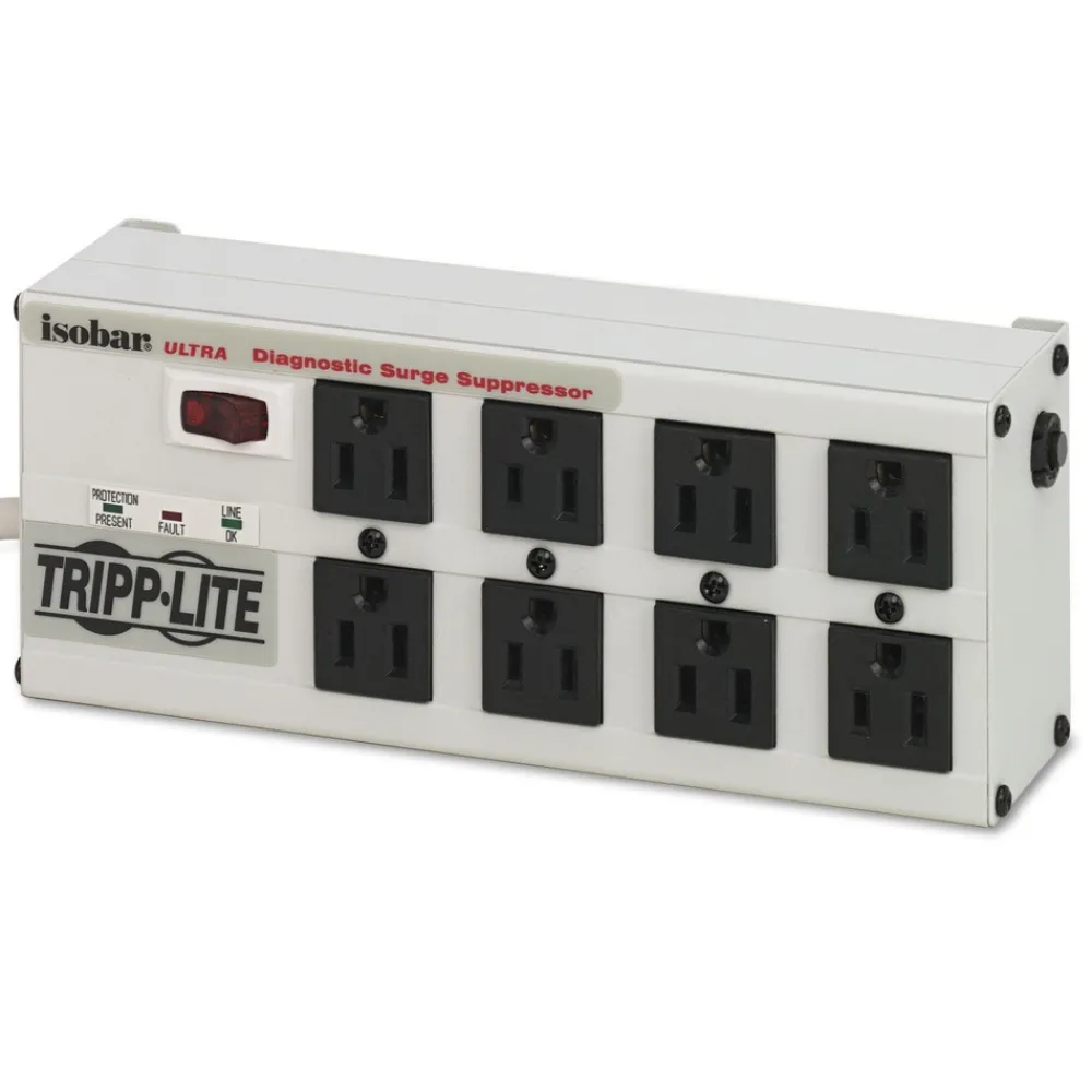 New 8 AC Outlets 12 ft. Cord 3,840 J Isobar Surge Protector - Light Gray Office Electronics & Batteries