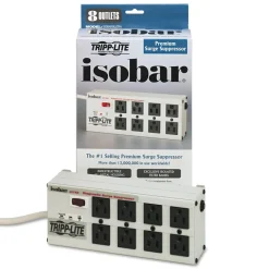 New 8 AC Outlets 12 ft. Cord 3,840 J Isobar Surge Protector - Light Gray Office Electronics & Batteries