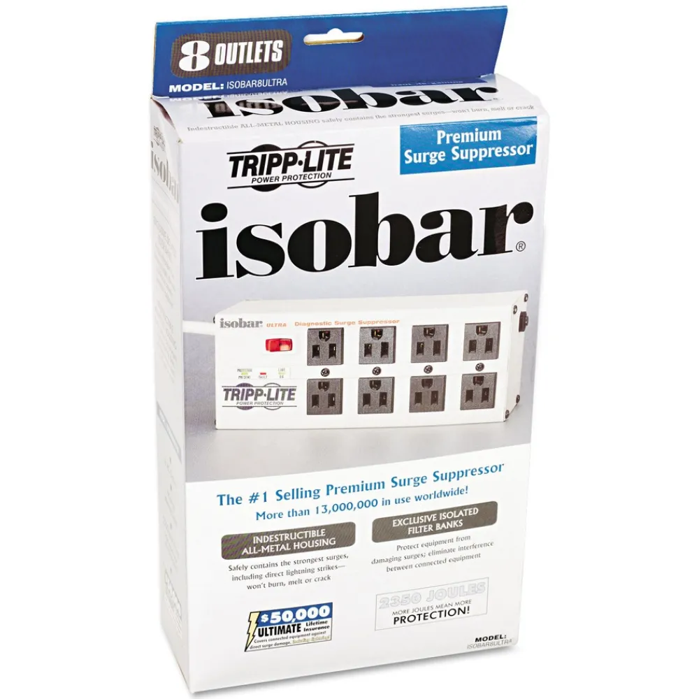 New 8 AC Outlets 12 ft. Cord 3,840 J Isobar Surge Protector - Light Gray Office Electronics & Batteries