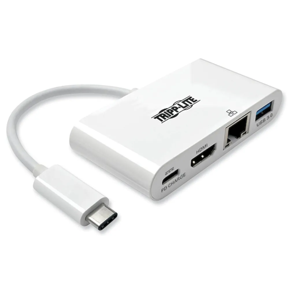 Hot 3 in. USB-A/USB-C PD Charging/Gigabit Ethernet USB 3.1 Gen 1 USB-C to HDMI Adapter - White Office Electronics & Batteries