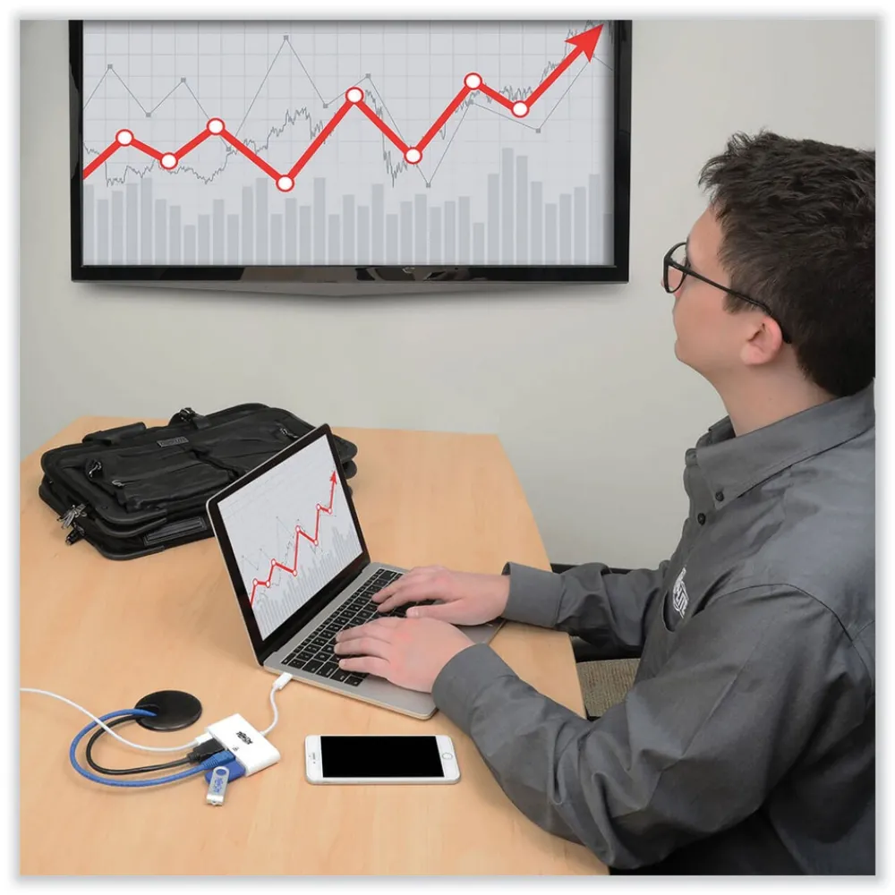 Hot 3 in. USB-A/USB-C PD Charging/Gigabit Ethernet USB 3.1 Gen 1 USB-C to HDMI Adapter - White Office Electronics & Batteries