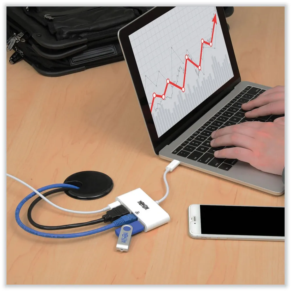 Hot 3 in. USB-A/USB-C PD Charging/Gigabit Ethernet USB 3.1 Gen 1 USB-C to HDMI Adapter - White Office Electronics & Batteries