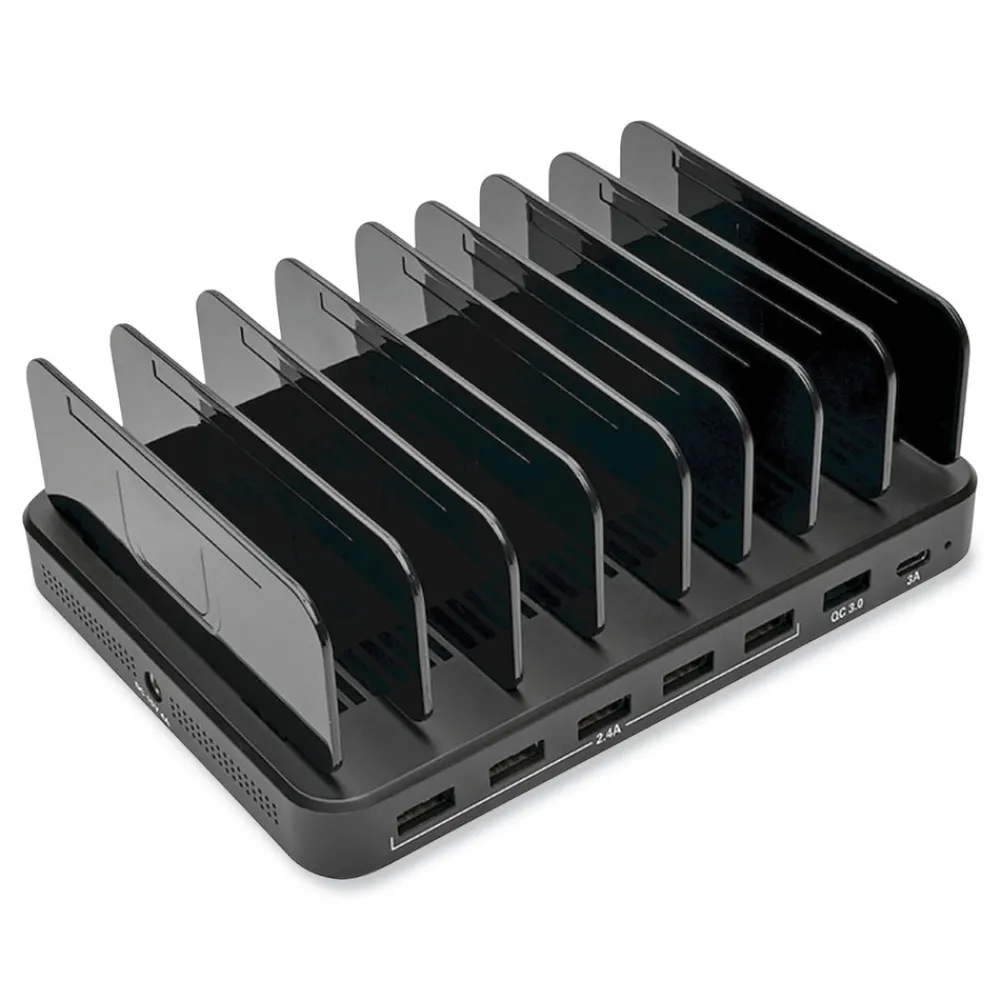 Hot 4.9 in. x 2.6 in. x 6.6 in. 7 Devices USB Charging Station with Quick Charge - Black Office Electronics & Batteries