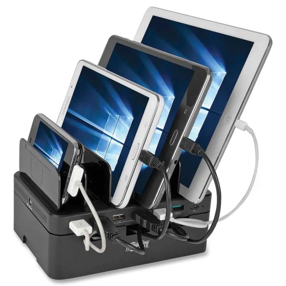Hot 4.9 in. x 2.6 in. x 6.6 in. 7 Devices USB Charging Station with Quick Charge - Black Office Electronics & Batteries