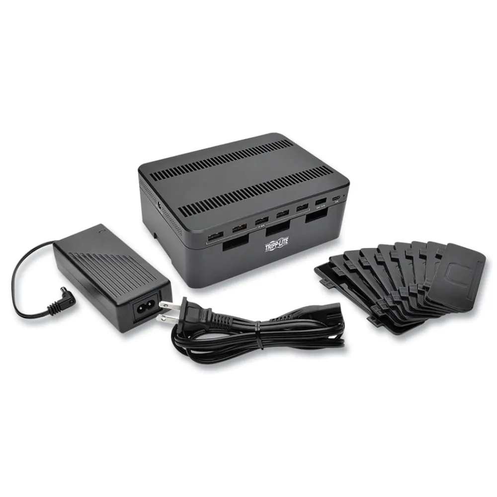 Hot 4.9 in. x 2.6 in. x 6.6 in. 7 Devices USB Charging Station with Quick Charge - Black Office Electronics & Batteries