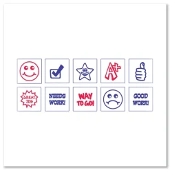 New Printy 10-in-1 0.63 in. Diameter Self-Inking Teacher Stamp - Blue/Red Mailing, Packing & Shipping