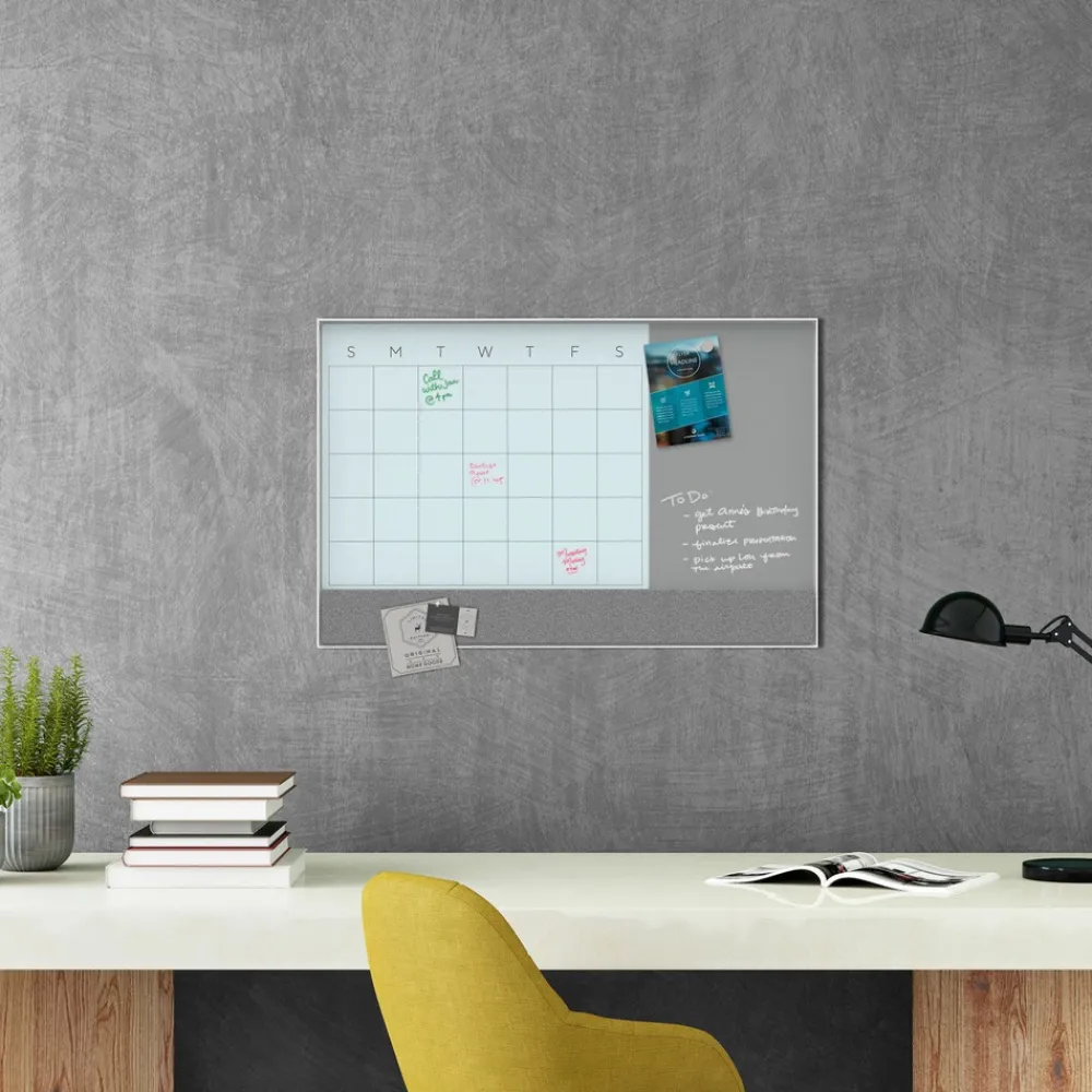 Best 35 in. x 23 in. Monthly View 3-N-1 Magnetic Glass Dry Erase Combo Board - White Aluminum Office Presentation Supplies