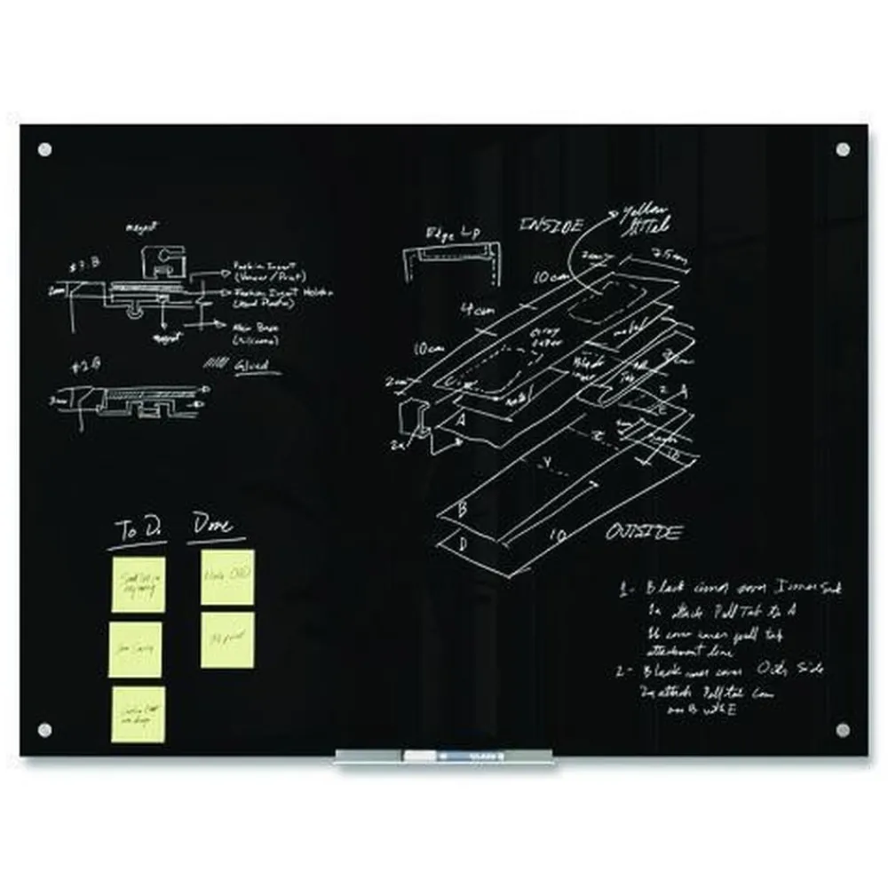 Outlet 47 x 35 Glass Dry Erase Board - Black Surface Office Presentation Supplies