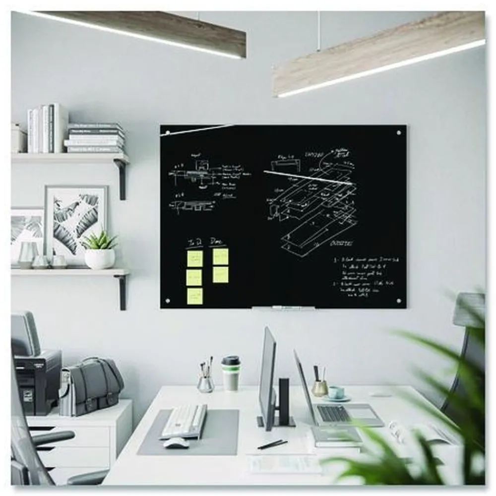 Outlet 47 x 35 Glass Dry Erase Board - Black Surface Office Presentation Supplies