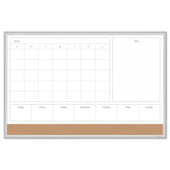 Online 4N1 35 x 23 Magnetic Dry Erase Combo Board - Tan/White Surface/Silver Aluminum Frame Office Presentation Supplies
