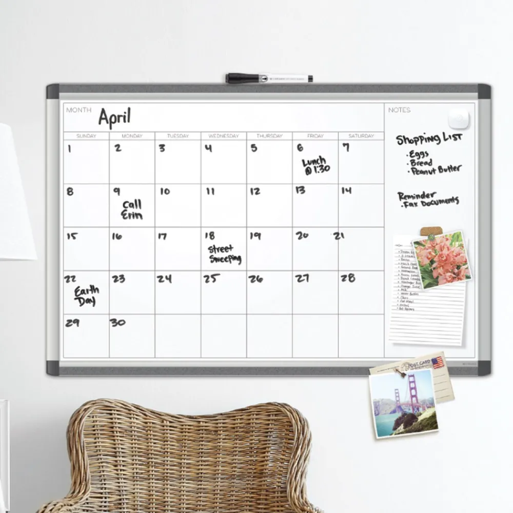 Discount PINIT 35 x 23 Magnetic Dry Erase Undated One Month Calendar - White Office Presentation Supplies