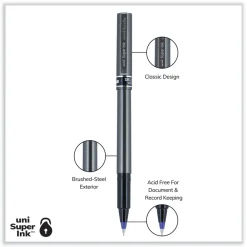 New Deluxe Extra-Fine 0.5 mm Rollerball Pen - Blue Ink/Metallic Gray/Black/Blue Barrel (1-Dozen) Pens, Pencils & Markers