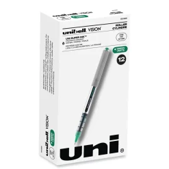 Clearance Fine 0.7 mm VISION Stick Roller Ball Pen - Green Ink, Silver/Green/Clear Barrel (1-Dozen) Pens, Pencils & Markers