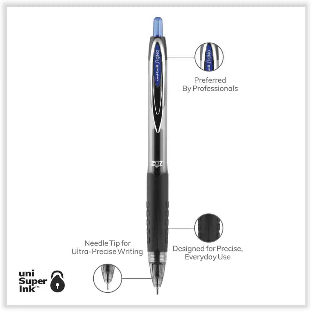 Online Signo 207 Medium 0.7 millimeter Retractable Needle Point Gel Pen - Blue Ink/Clear/Black/Blue Barrel (1-Dozen) Pens, Pencils & Markers