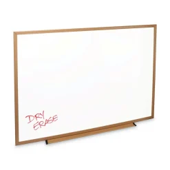 Online 48 in. x 36 in. Deluxe Melamine Dry Erase Board - Melamine White Surface, Oak Fiberboard Frame Office Presentation Supplies
