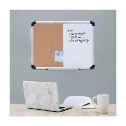 Discount 24 in. x 18 in. Melamine Cork/Dry Erase Board - Tan/White Surface, Aluminum/Plastic Frame Office Presentation Supplies