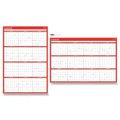 24 in. x 36 in. 12-Month (Jan-Dec 2026) Erasable Wall Calendar - White/Red Sheets Calendars & Planners